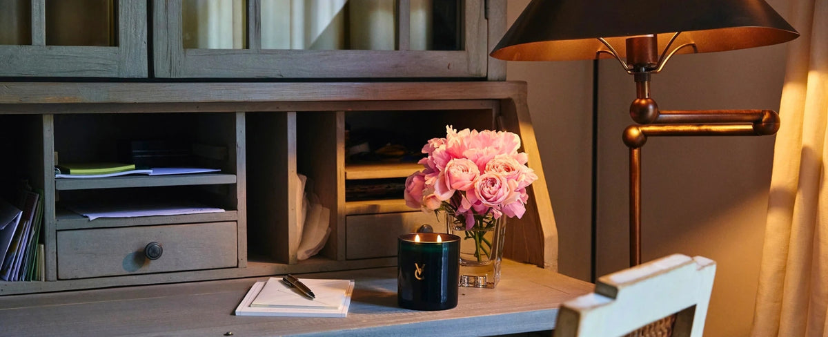 Rituals like journalling with favourite scented candle for self care, recommendations for scents that inspire from Victoria Cator Luxury Home Fragrance London